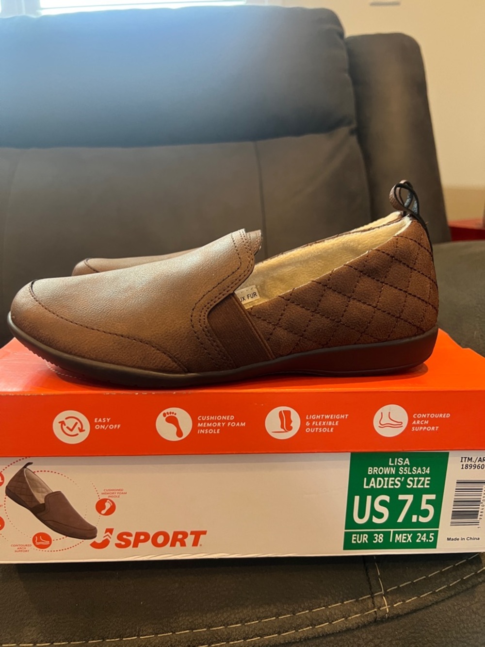 Sport Lisa Slip-On Quilted Brown Shoe - US 7.5